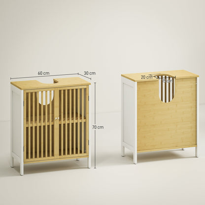 HOMCOM Bamboo-Blend Retro Cut-Out Under Sink Cabinet