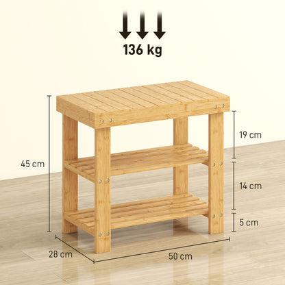 HOMCOM Two Shelf Bamboo Shoe Storage Bench - Natural Finish