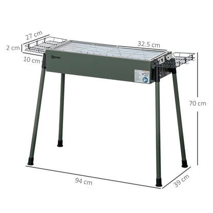 Outsunny Portable Charcoal Barbecue BBQ Grill with Seasoning Baskets and Hooks, Compact Stainless Steel Cooker for Camping Picnic Hiking Garden Party Festival