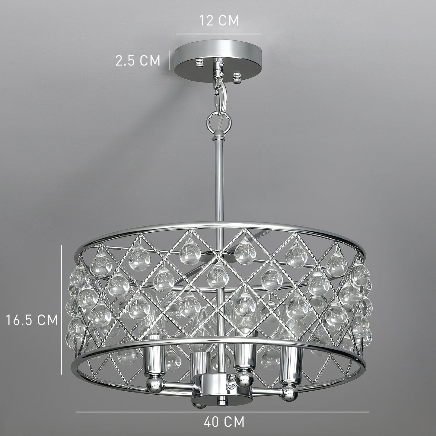 HOMCOM 51 Crystallite Four-Bulb Chandelier - Silver-Tone