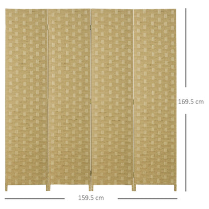 HOMCOM 4-Panel Room Dividers, Wave Fibre Freestanding Folding Privacy Screen Panels, Partition Wall Divider for Indoor Bedroom Office, 170 cm, Brown