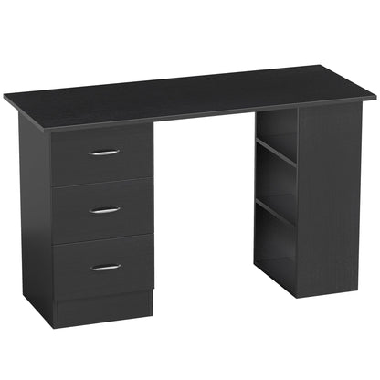 HOMCOM Computer Desk with Drawers, Home Office Desk, Writing Table, PC Workstation with 3 Storage Shelves for Working, Study, 120 x 49 x 72 cm, Black