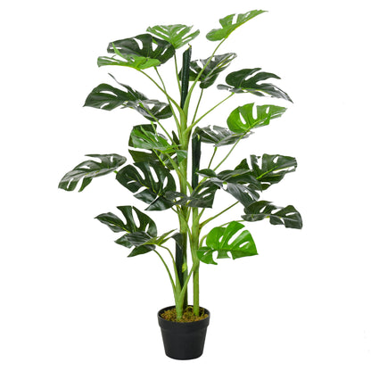 Outsunny 100cm/3.3FT Artificial Monstera Tree Decorative Cheese Plant 21 Leaves with Nursery Pot, Fake Tropical Palm Tree for Indoor DÃ©cor