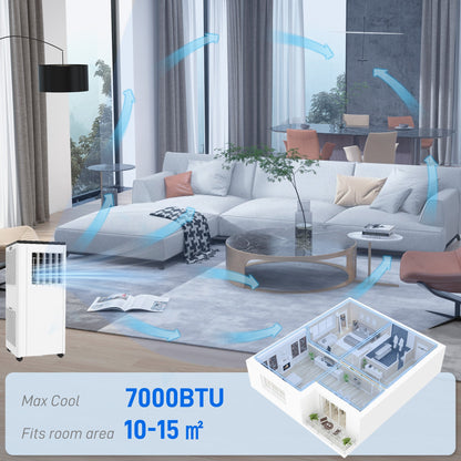 HOMCOM 7,000 BTU App-Controlled Mobile Air Conditioner, 15mÂ² Radius - White