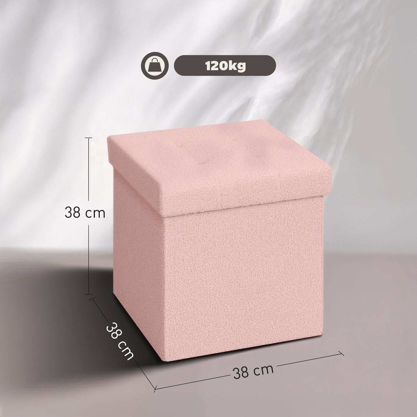 HOMCOM Foldable Sherpa Fleece Storage Ottoman - Pink