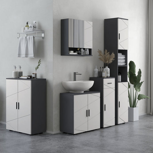 kleankin Line Embossed Tall Bathroom Storage Cabinet - Grey