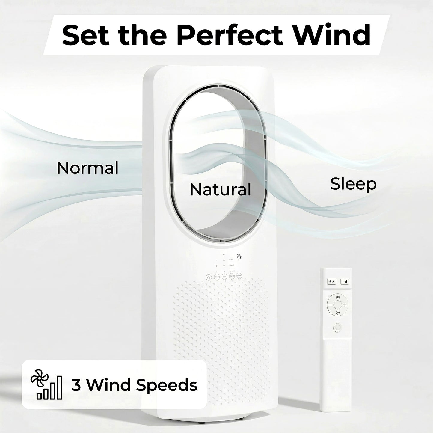 HOMCOM Bladeless Tower Fan for Bedroom, 36dB Standing Cooling Fan with 45Â° Oscillating, 3 Speeds, 3 Modes, 15H Timer, White