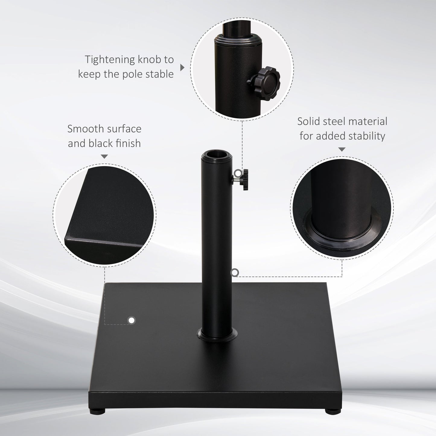 Outsunny Î¦35/38/48MM 18KG Steel Square Parasol Stand Base w/ Adjustable Knob Umbrella Stand Garden Patio Outdoor Home, Black