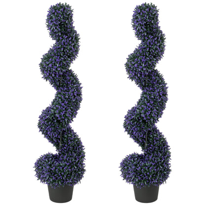 HOMCOM Set of 2 Decorative Artificial Plants, 120cm Artificial Boxwood Spiral Topiary Tree with 840 Leaves, UV Resistant
