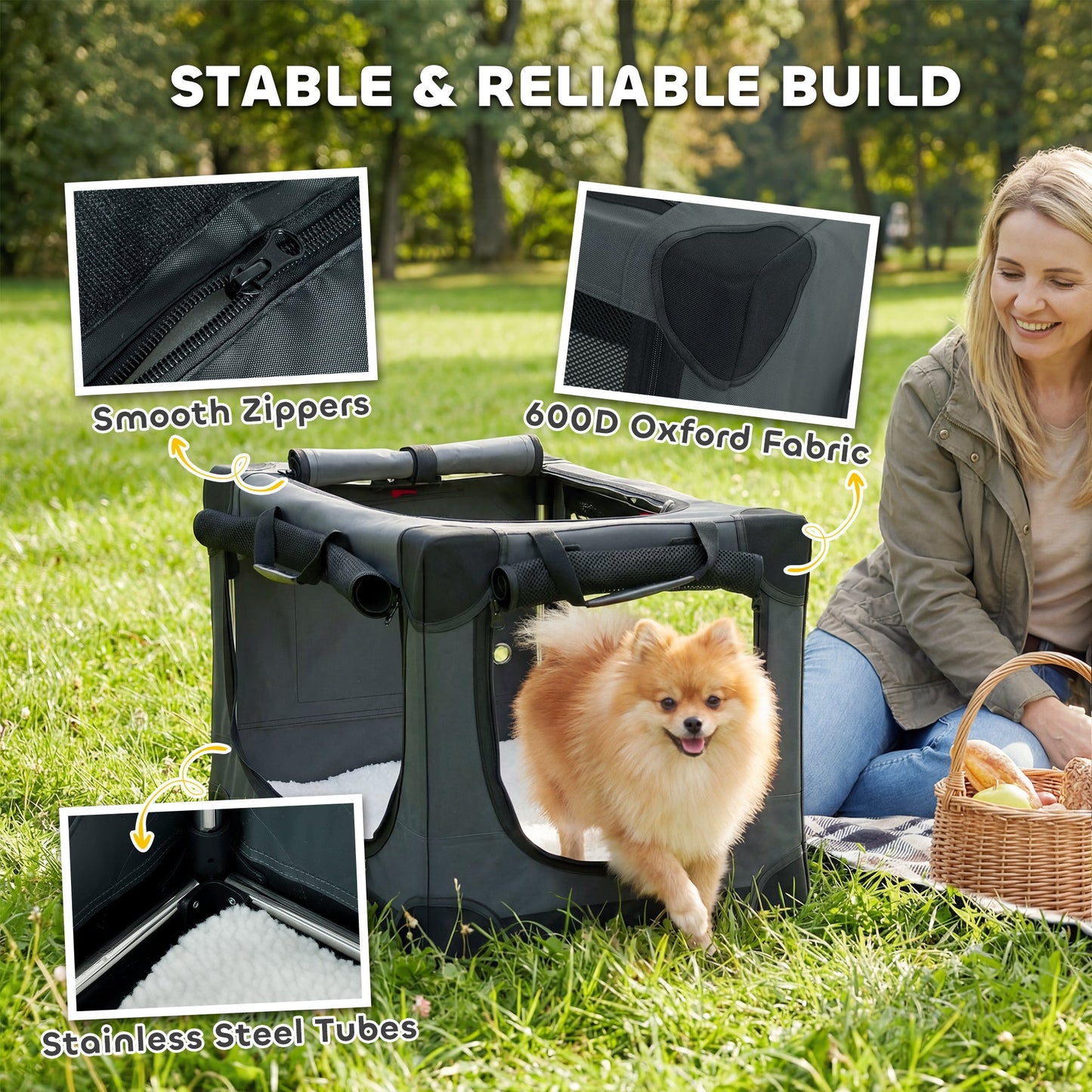 PawHut Soft Dog Crate Pet Travel Crate 60 x 42 x 43 cm with Removable Pad Mesh Window Army Green