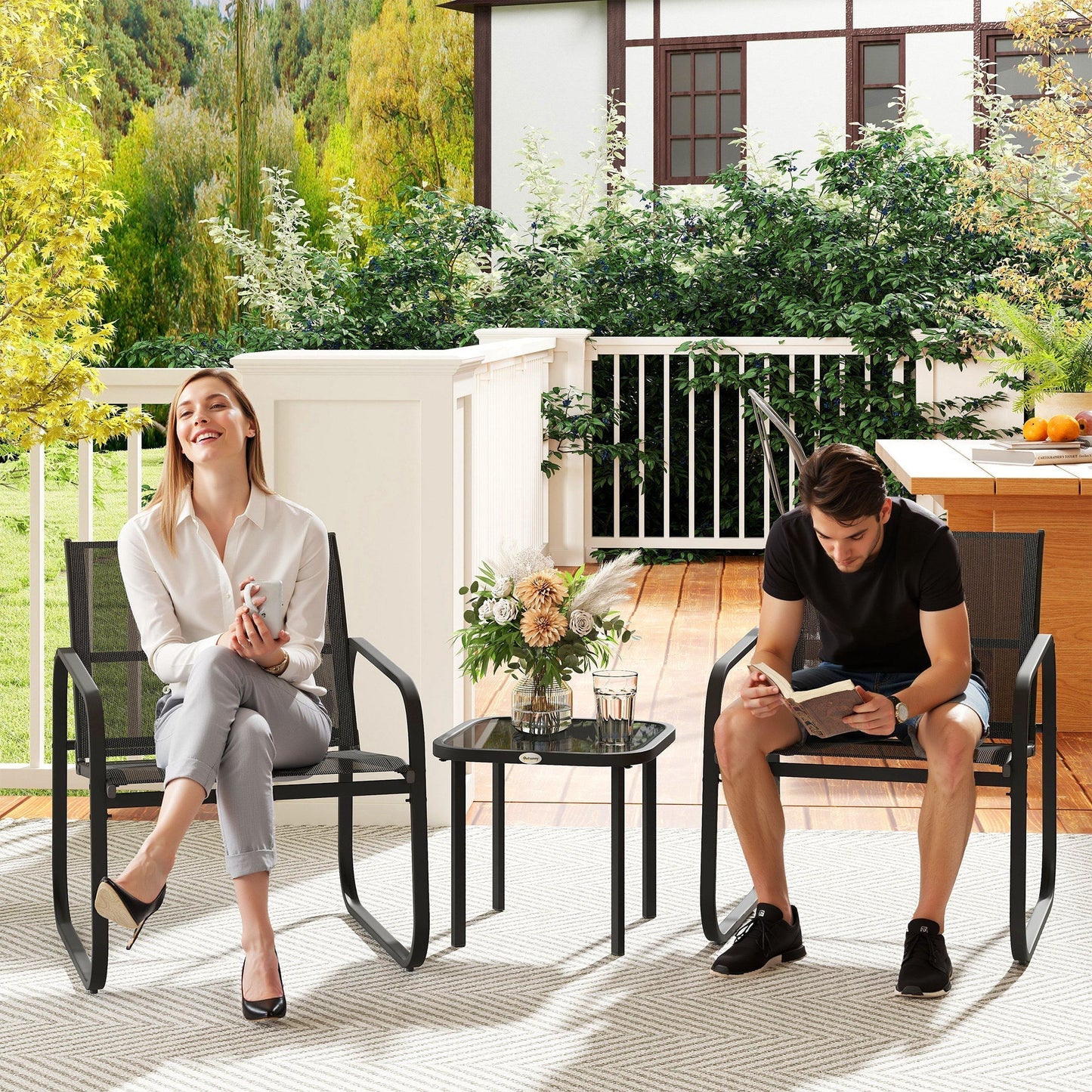 Outsunny Three-Piece Garden Seating Set - Black