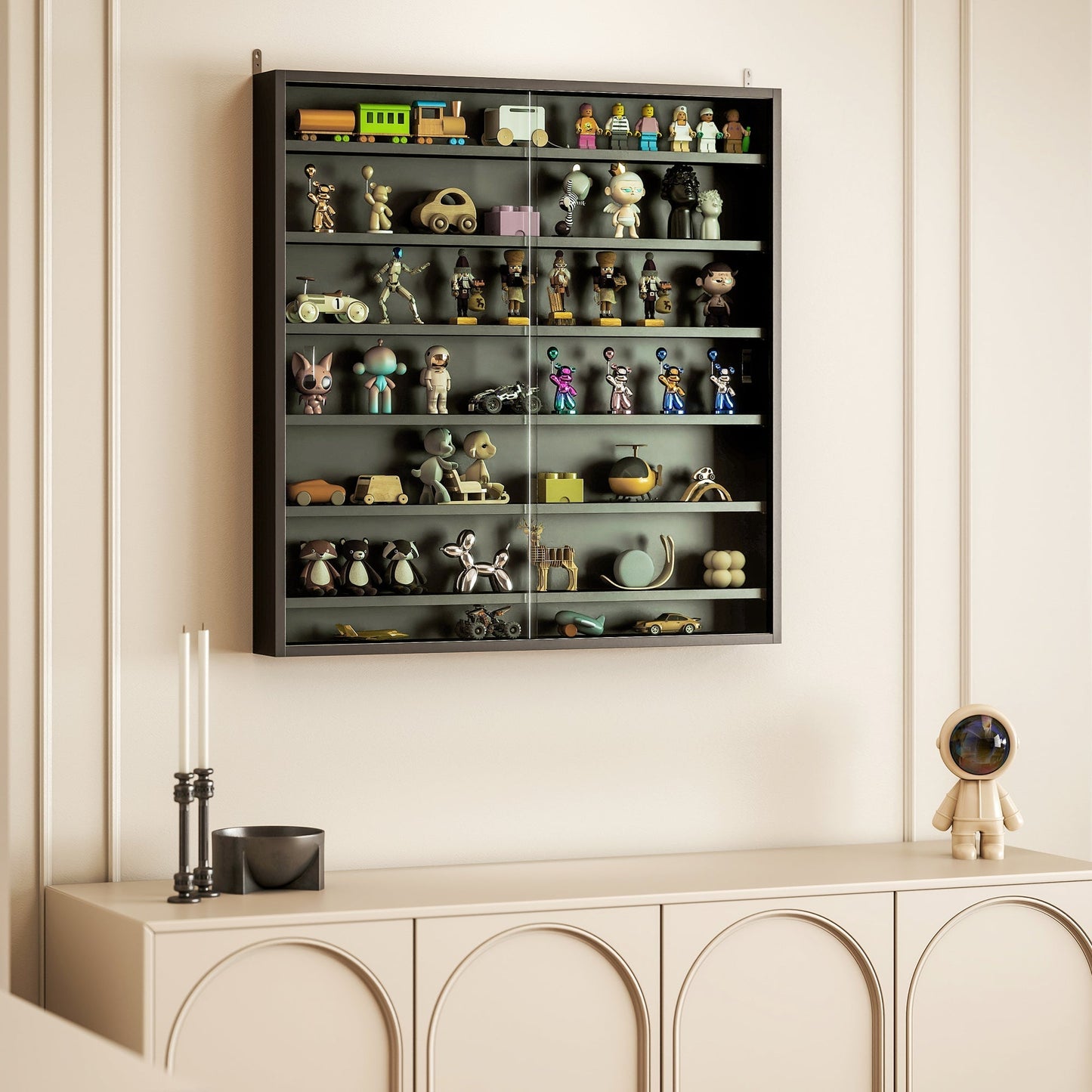 HOMCOM Six Shelf Display Cabinet, with Glass Doors - Black
