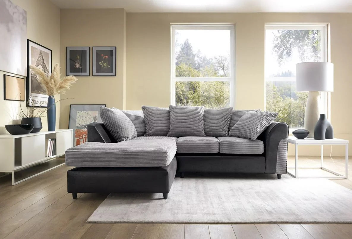 Spencer Cord Fabric Corner Sofa - Left Arm Black