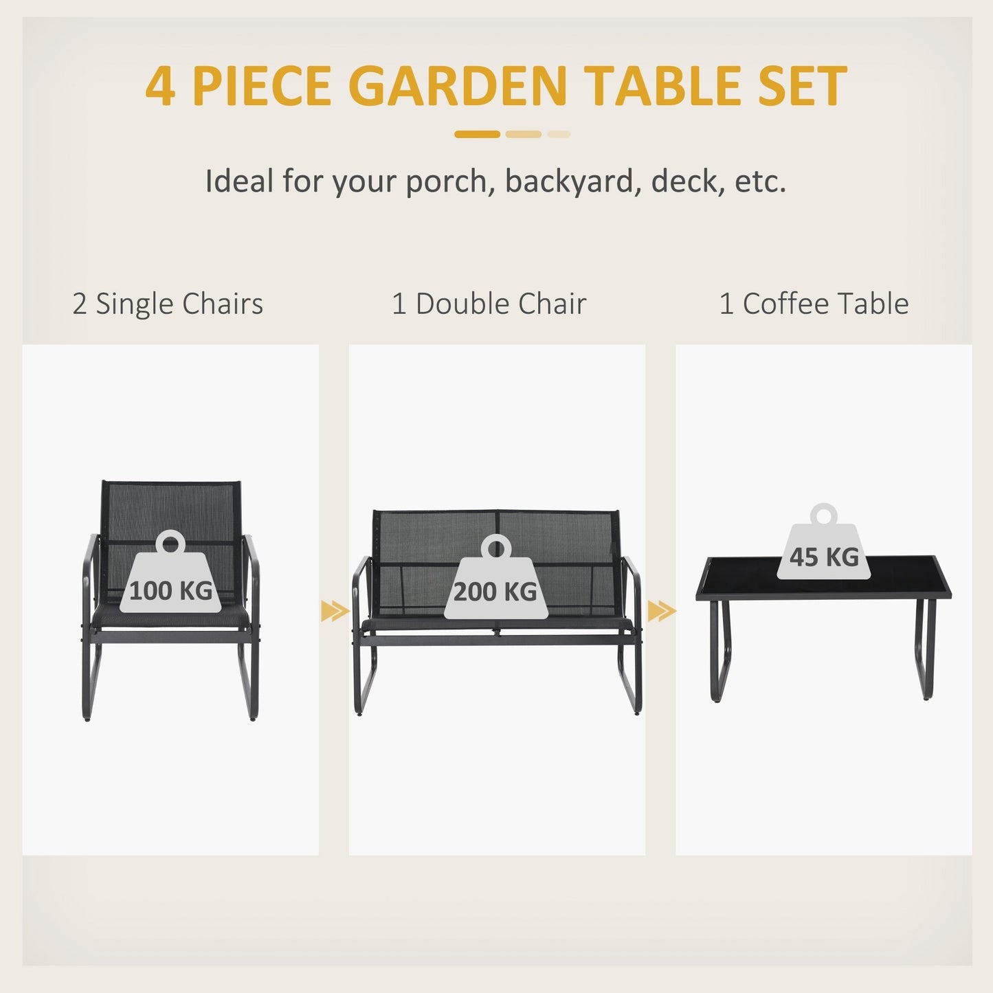 Outsunny Four-Piece Minimalistic Garden Sofa Set - Black