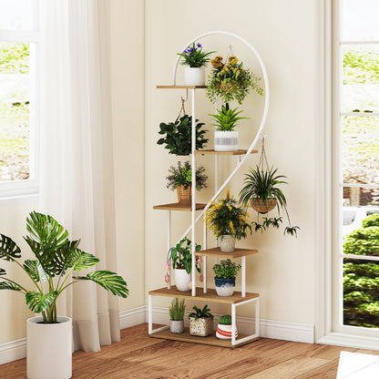 6-Tier Metal Plant Stand Heart-Shape Ladder Plant Shelves -Natural