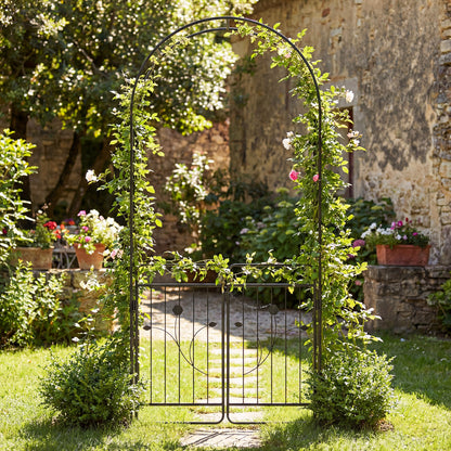 Heavy-duty Metal Garden Arbor with Lockable Gate and Base Plates