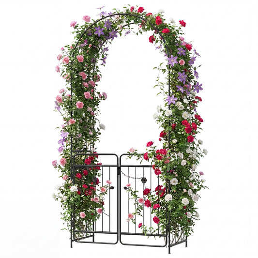Heavy-duty Metal Garden Arbor with Lockable Gate and Base Plates