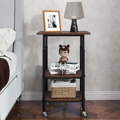 Height Adjustable Printer Stand with Storage Shelves and Locking Wheels-Rustic Brown