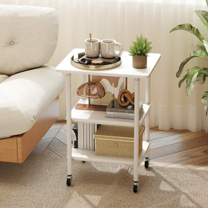 Height Adjustable Printer Stand with Storage Shelves and Locking Wheels-White