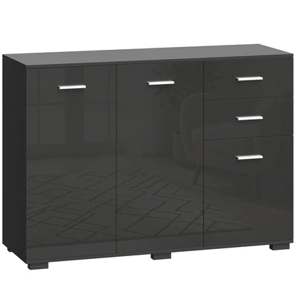 HOMCOM Sideboard, Modern Storage Cabinet with 2 Drawers, 3 Doors and Adjustable Shelves, High Gloss Black