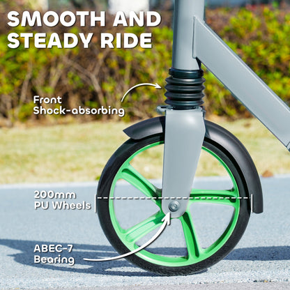 AIYAPLAY Foldable Kids Scooter with Adjustable Handlebar, 200mm Big Wheel, Rear Fender Brake, for Ages 6-12 Years, Green