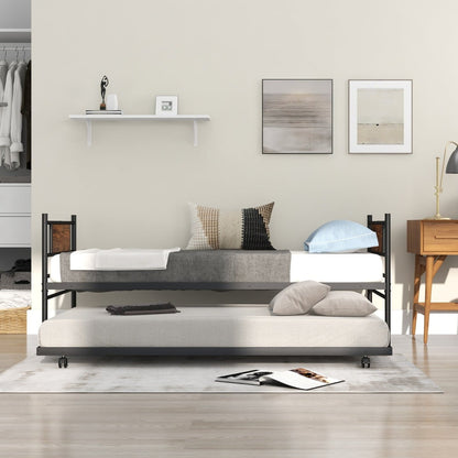 Metal Daybed with Pull-out Trundle and Headboard-Single Size