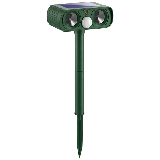 Outsunny Ultrasonic Cat Repellent, PIR Motion Sensor 110Â°, LED Flash, Solar Cat Deterrents for Gardens UK