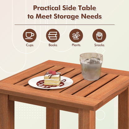 Patio Hardwood Side Table with Slatted Tabletop