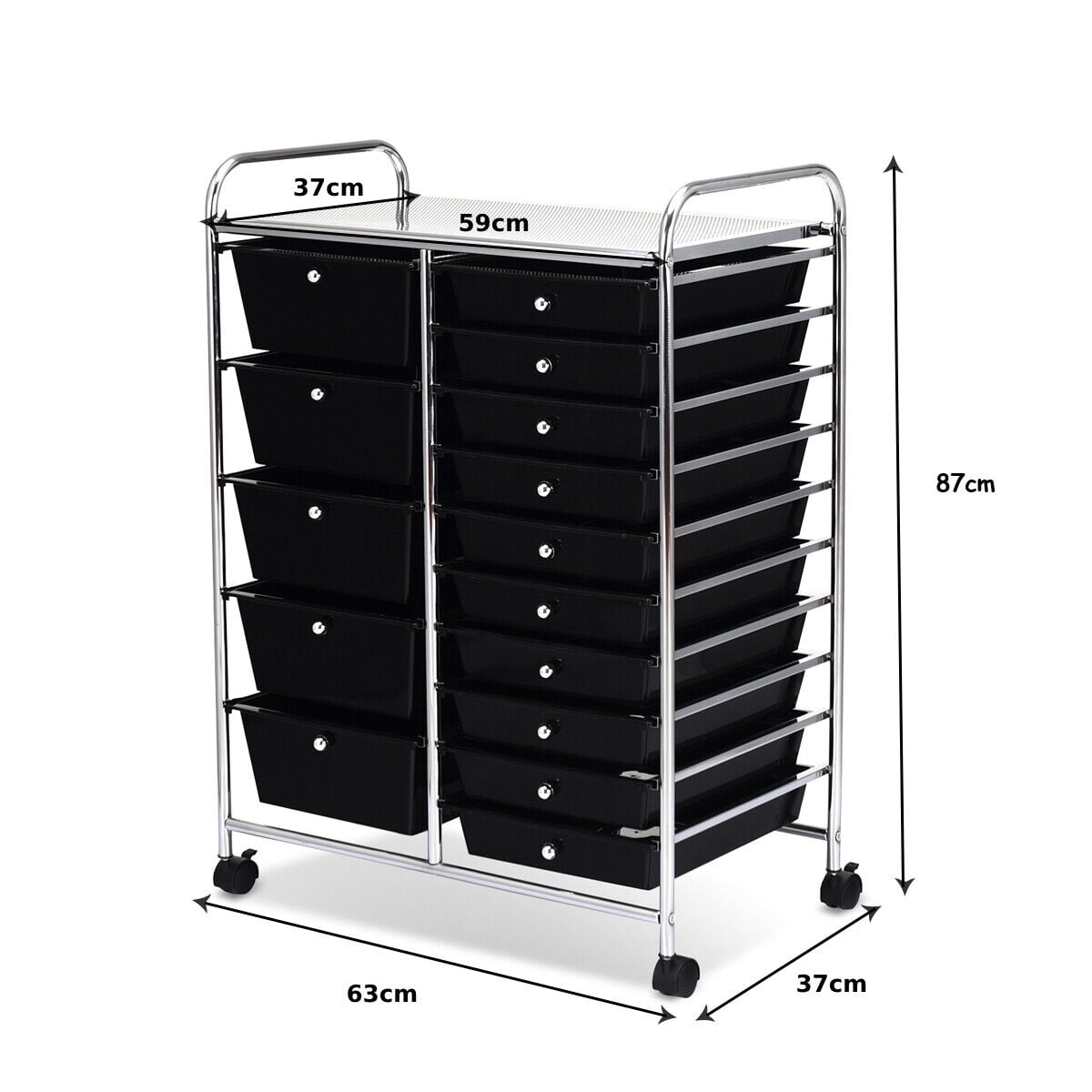 15 Drawer Rolling Storage Cart with 4 Wheels for Beauty Salon-Black