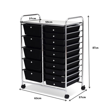 15 Drawer Rolling Storage Cart with 4 Wheels for Beauty Salon-Black