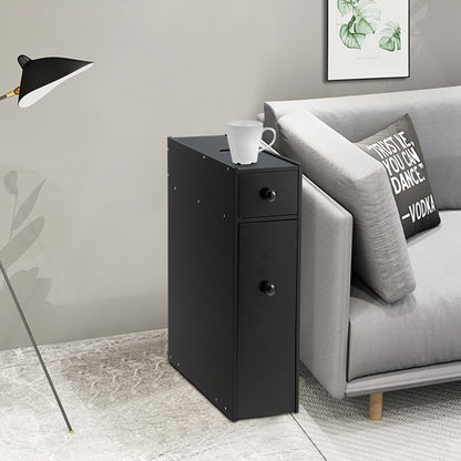 Narrow niche shelf with drawers bathroom cabinet made of wood side cabinet black