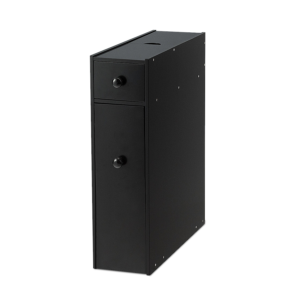 Narrow niche shelf with drawers bathroom cabinet made of wood side cabinet black
