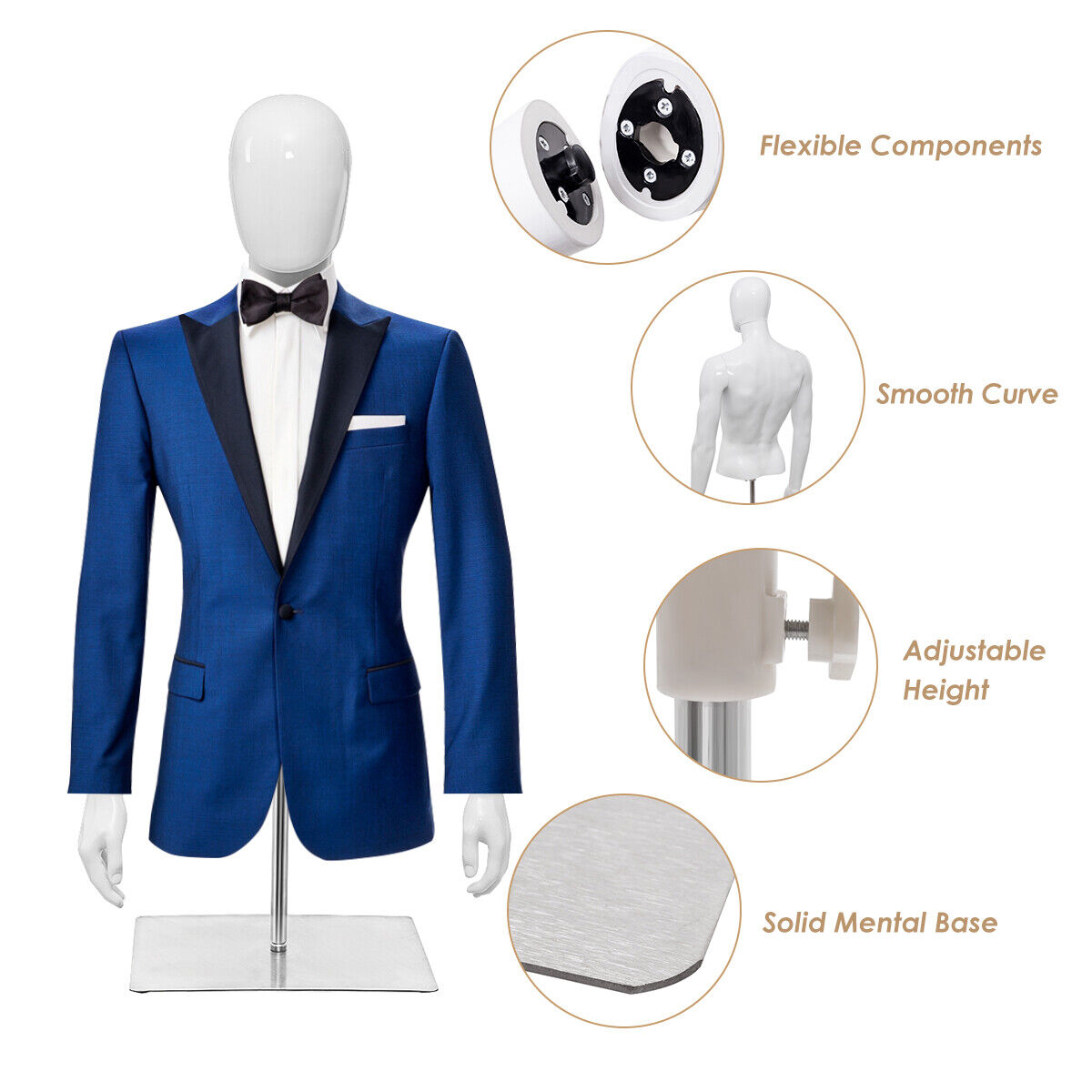 133 cm Male Mannequin Half Body Manikin with Metal Base