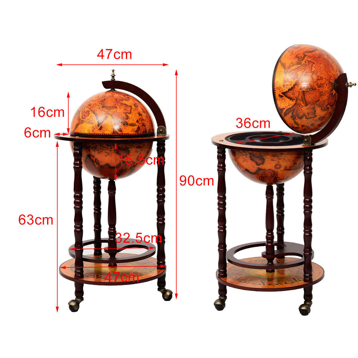 Italian Styled Globe Drinks Cabinet with Wheels