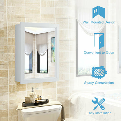 Adjustable Wall Mounted Storage Cupboard with Mirror for Bathroom-White