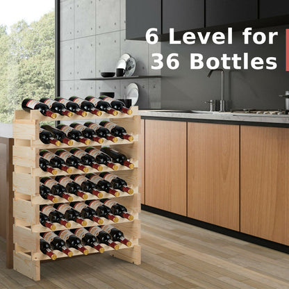 6 Tier Wine Rack with stackable Design for 36 Bottle