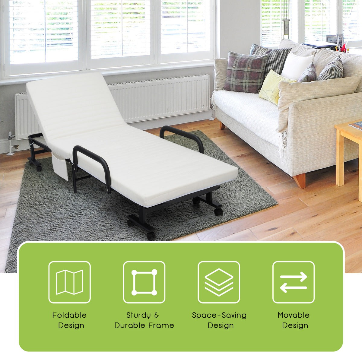 Folding Sofa Bed with Mattress-White