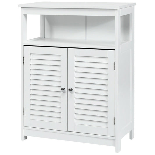 Bathroom Floor Cabinet with Double Shutter Door and Adjustable Shelf-White