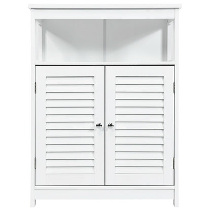 Bathroom Floor Cabinet with Double Shutter Door and Adjustable Shelf-White