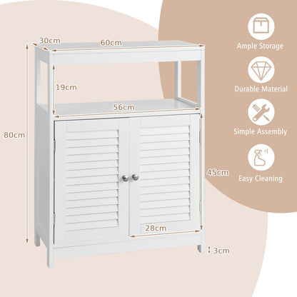 Bathroom Floor Cabinet with Double Shutter Door and Adjustable Shelf-White