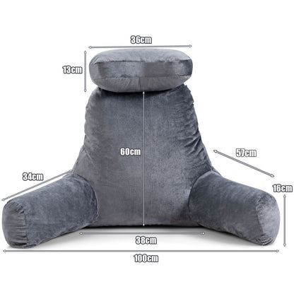 Extra Large Bed Rest Reading Pillow with Detachable Neck Roll-Grey