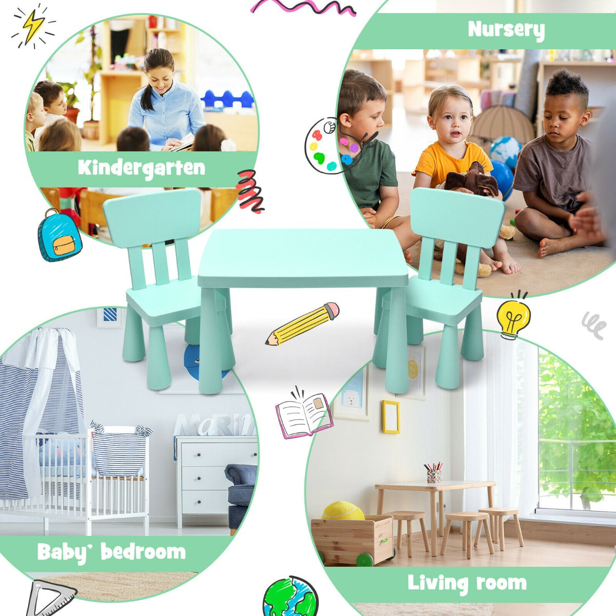Children's Multi Activity Table and Chair Set-Green