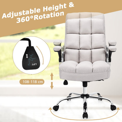 Linen Upholstered Executive Chair with Ergonomic High Back for Home Office-Beige