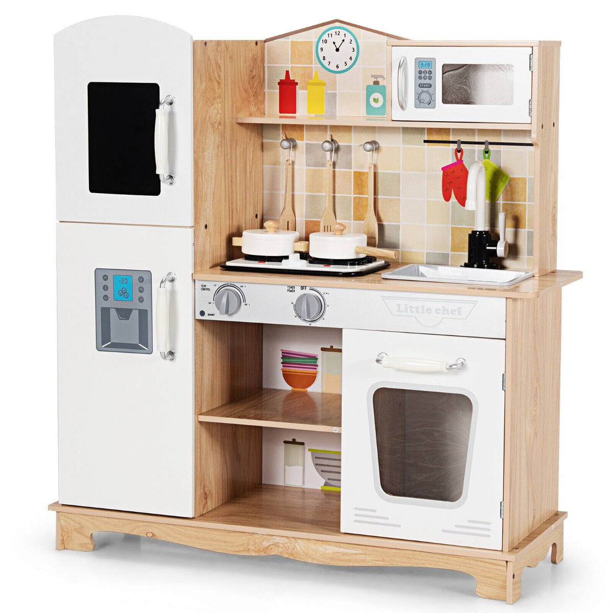 Wooden Pretend Kids Play Kitchen with Sound Chef Role Playing and Light