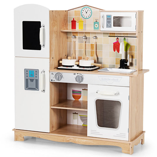 Wooden Pretend Kids Play Kitchen with Sound Chef Role Playing and Light