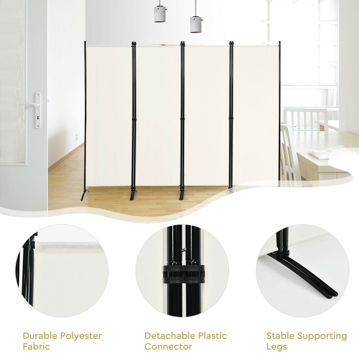 4 Panel Wall Privacy Screen Protector for Home-White