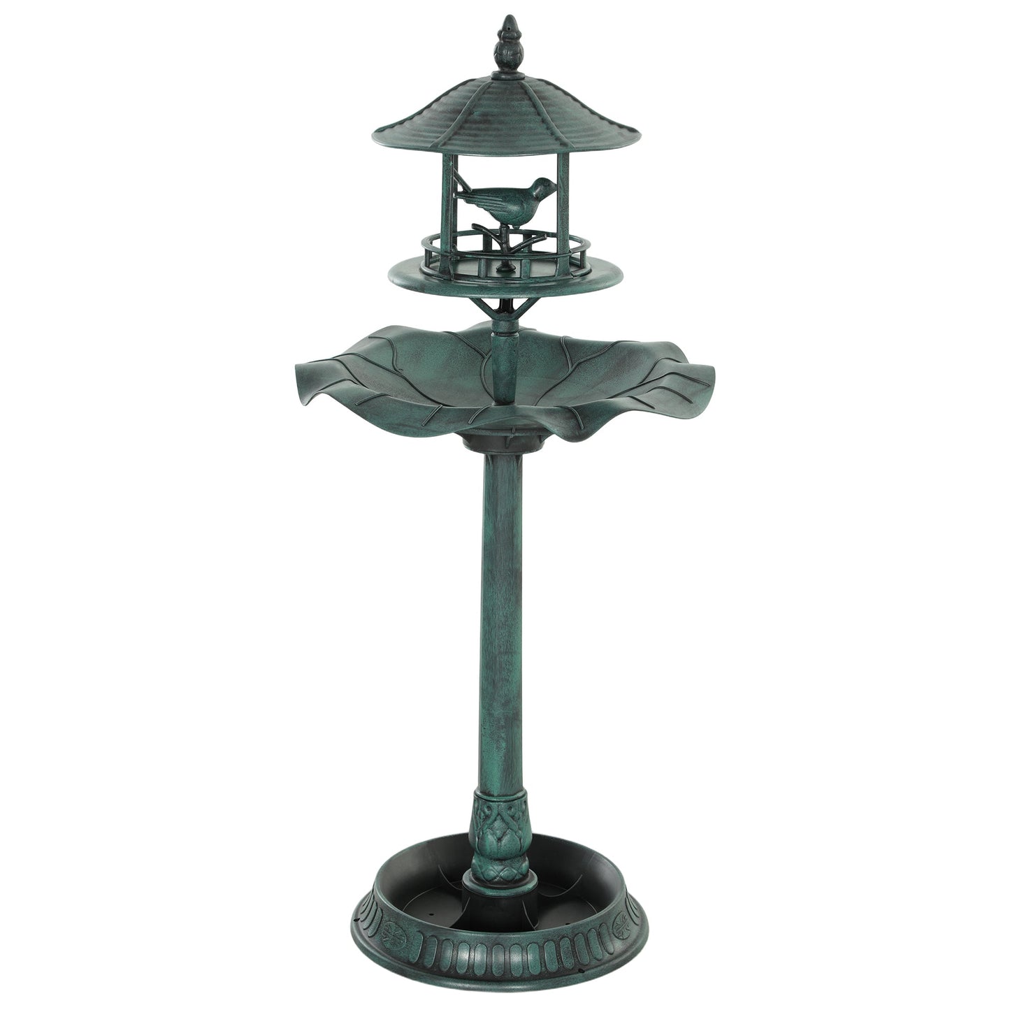 Outsunny 3-in-1 Garden Bird Bath, Freestanding Birdbath with Large Water Basin, Underneath Flower Planter, _50 x 113 cm, Green