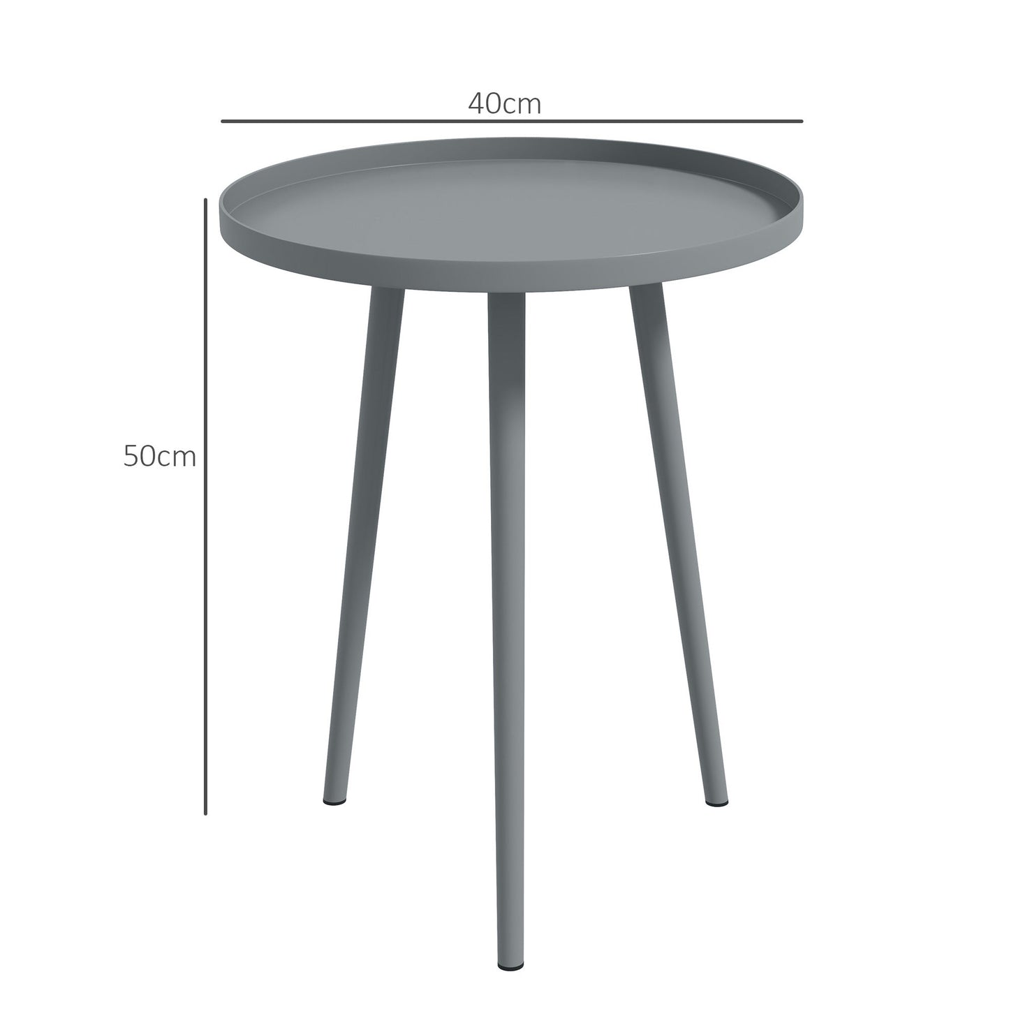 Outsunny Round Garden Coffee Table, Outdoor Side Table with Rounded Steel Edge, ¯40 x 50H cm, Grey