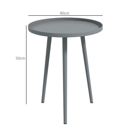 Outsunny Round Garden Coffee Table, Outdoor Side Table with Rounded Steel Edge, ¯40 x 50H cm, Grey