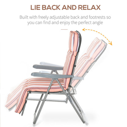 Outsunny Reclining Garden Chair Set of 2, 5-Level Adjustable Zero Gravity Chairs with Cushions, Folding Sun Lounger Garden Recliner Chairs with Armrests for Outdoor, Patio, Orange Stripe